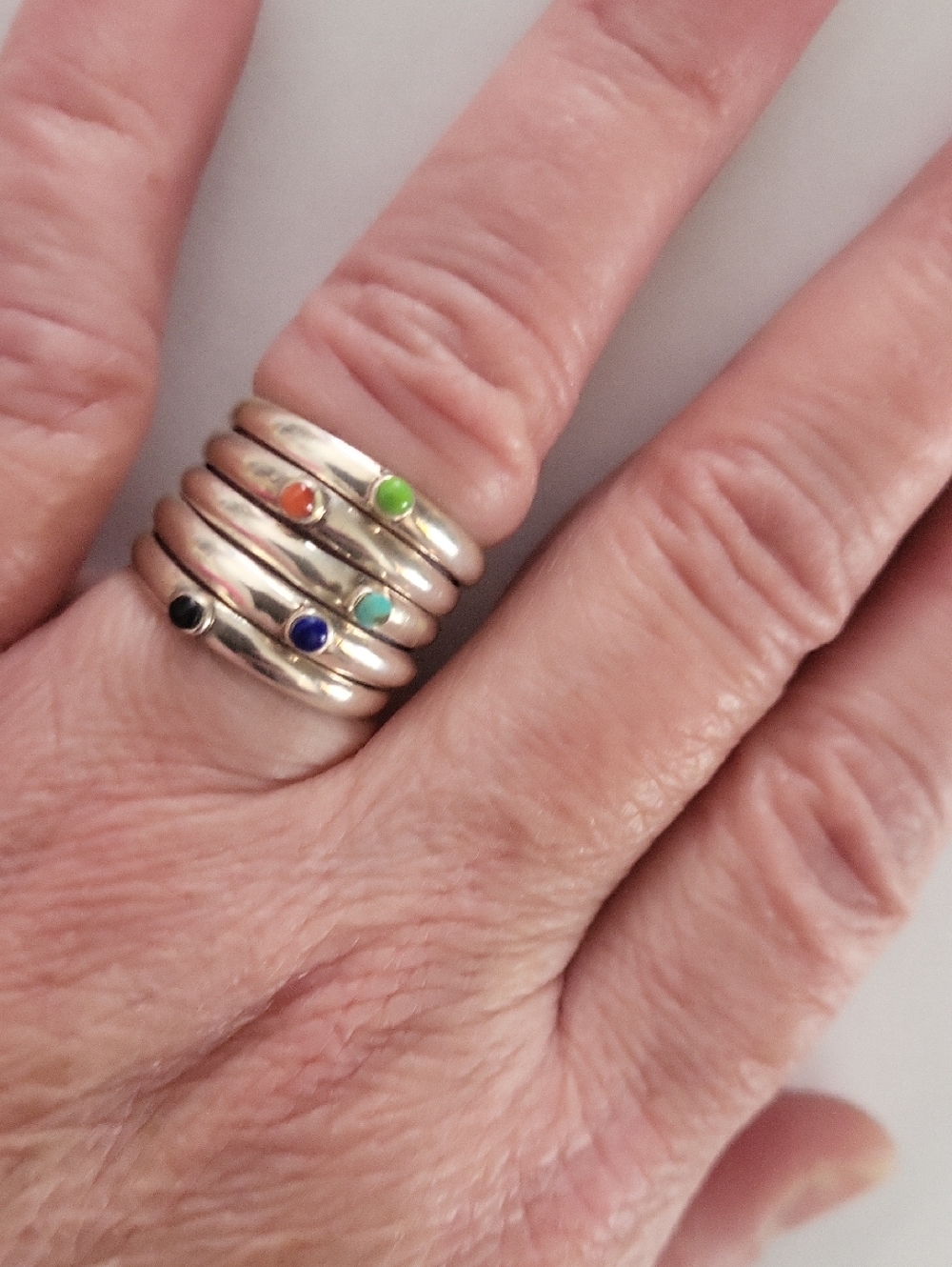 Solid Sterling Silver, 925, 5 Stack Rings Set - Picture 7 of 8